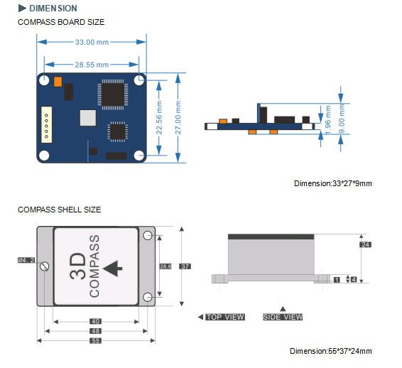 DDM360B Analog 3D Digital Compass Sensor RION MEMS Technology
