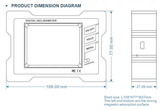 IP54 USB2.0 High Accuracy Digital Inclinometer with 3.7V Charging ...