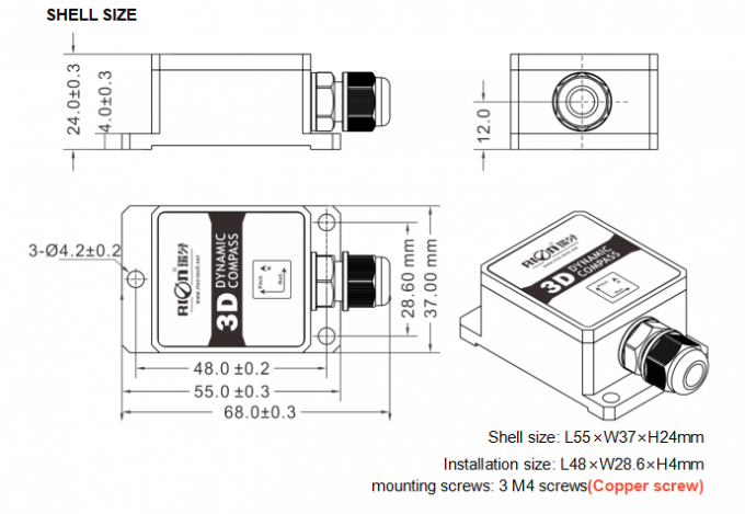 DDM360 3 Axis Gyro Compass Sensor 0.1 Degree Resolution For Heading ...