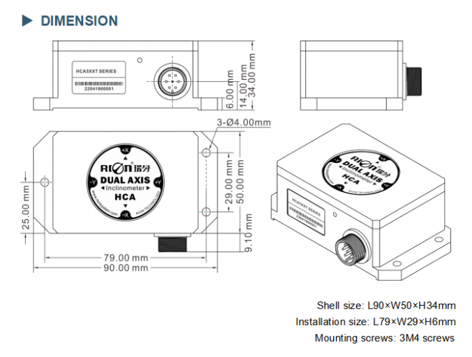 HCA510 MEMS Electronic Tilt Inclinometer For Underground Drilling Rig